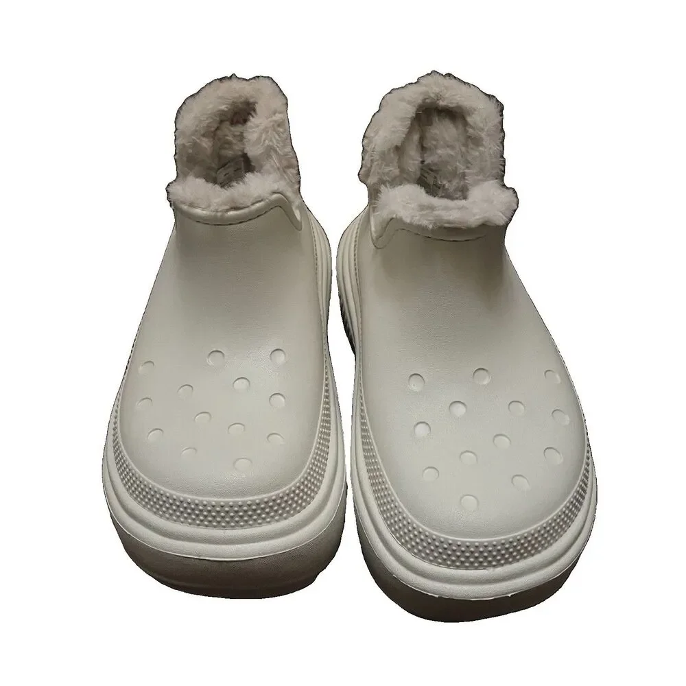 Crocs Stomp Shorty Platform Shearling Boot in Stucco M6/W8 Cozy Chunky Linen Fur